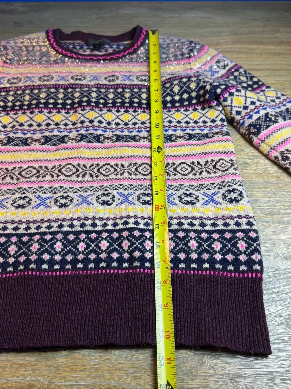 J. Crew Sequin Multicolor Fair Isle Lambswool Crewneck Sweater